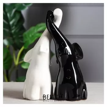 Статуэтка "Слоники", бело-чёрная, 35 см