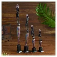 Статуэтки "Семья аборигенов" дерево (Набор 4 штуки) 40,30,25,20 см