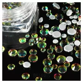 Стразы для декора, 2/2,5/3/3,5/5 мм, цвет зелёный/розовый