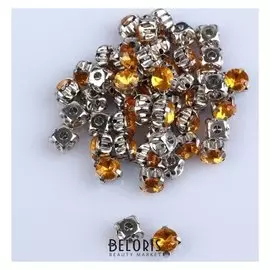 Стразы пришивные «Круг», в оправе, D = 6 мм, 100 шт, цвет жёлтый