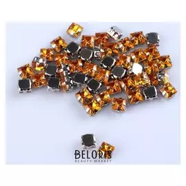 Стразы пришивные «Квадрат», в оправе, 6 × 6 мм, 50 шт, цвет жёлтый