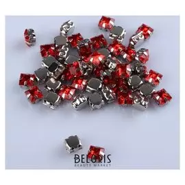 Стразы пришивные «Квадрат», в оправе, 6 × 6 мм, 50 шт, цвет красный