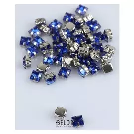 Стразы пришивные «Квадрат», в оправе, 6 × 6 мм, 50 шт, цвет синий