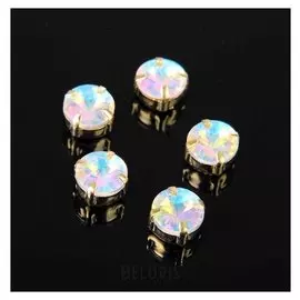 Стразы в цапах без отверстий (набор 5 шт), 8*8мм, цвет радужный в золоте