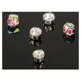 Стразы в цапах без отверстий (набор 5 шт), 6*6мм, цвет радужный в серебре