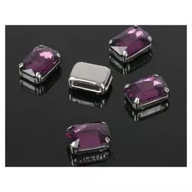 Стразы в цапах без отверстий (Набор 5шт), 10*14мм, цвет фиолетовый в серебре