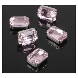 Стразы в цапах без отверстий (Набор 5шт), 10*14мм, цвет розовый в серебре