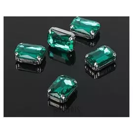 Стразы в цапах без отверстий (набор 5шт), 10*14мм, цвет изумрудный в серебре