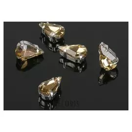 Стразы в цапах (Набор 5 шт), 6*10мм, цвет шампань в серебре