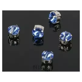 Стразы в цапах (набор 5 шт), 6*6мм, цвет голубой в серебре
