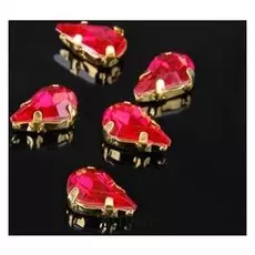 Стразы в цапах (набор 5 шт), 6*10мм, цвет красный в золоте