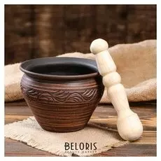 Ступка "Зебра", с пестиком, гончарная, 1 л