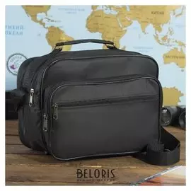 Сумка деловая, 2 отдела на молниях, 2 наружных кармана, длинный ремень, цвет чёрный