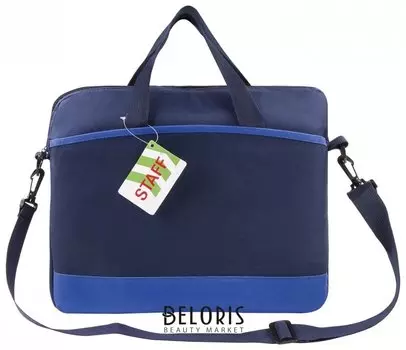 Сумка деловая для документов из ткани на молнии, 37х32х5 см, синяя, Staff