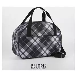 Сумка дорожная, отдел на молнии, 2 наружных кармана, длинный ремень, цвет чёрный/белый