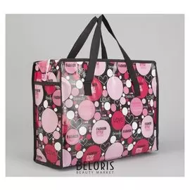 Сумка хозяйственная, отдел на молнии, цвет чёрный/розовый