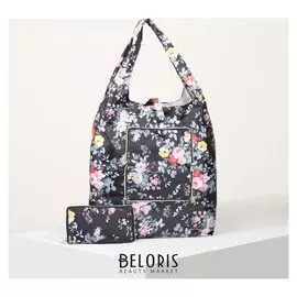 Сумка хозяйственная, складная в кошелёк, отдел на кнопке, цвет чёрный