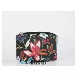 Сумка-косметичка 1103, 16*7*10, отдел на молнии, черный цветы разноцв.