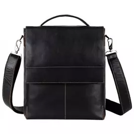 Сумка молодежная Fabula "Kansas", натуральная кожа, магнитный замок, 295х340х30 мм, черная