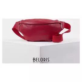 Сумка поясная, отдел на молнии, наружный карман, цвет красный