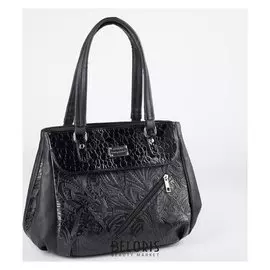 Сумка жен 1326, 35*11*24, 3 отд на молниях, 3 н/кармана, цветы черный