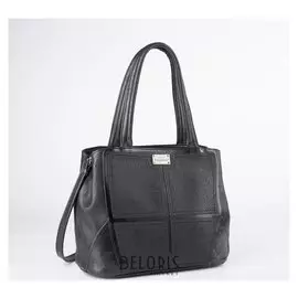 Сумка жен 1333, 33*12*25, 3 отд на молнии, н/карман, длин ремень, цветы черный