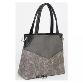 Сумка жен 1480, 34*15*31, 3 отд на молнии, 4 н/карман, дл ремень, гибис серый