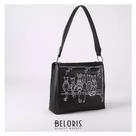 Сумка жен 960, 27*10*27, 3 отд на молнии, 2 н/кармана, длин ремень, коты черный