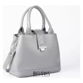 Сумка женская, 2 отдела на молнии, наружный карман, длинный ремень, цвет серый