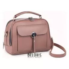 Сумка женская, 2 отдела на молниях, 2 наружных кармана, длинный ремень, цвет пудра