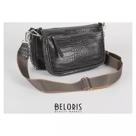 Сумка женская, 2 отдела на молниях, длинный ремень, цвет серый