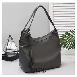 Сумка женская, 2 отдела на молниях, наружный карман, длинный ремень, цвет серый