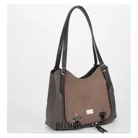 Сумка женская, 2 отдела на молниях, наружный карман, цвет тёмно-коричневый