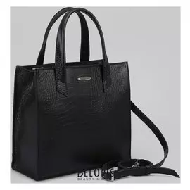 Сумка женская, 2 отдела с перегородками на молнии, наружный карман, кайман/шик, цвет чёрный