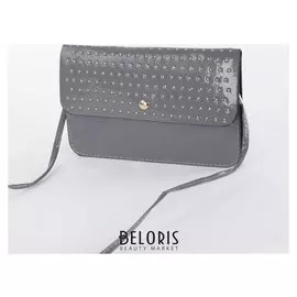 Сумка женская, 3 отдела на клапане, длинный ремень, цвет серый