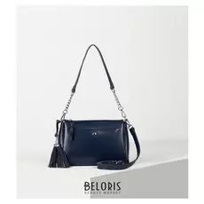 Сумка женская, 3 отдела на молнии, 2 наружных кармана, цепь, длинный ремень, цвет синий