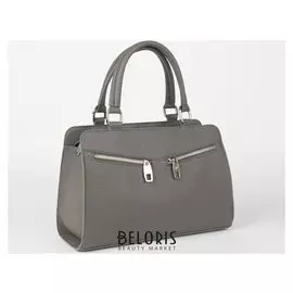 Сумка женская, 3 отдела на молнии, 3 наружных кармана, длинный ремень, цвет серый