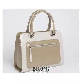 Сумка женская, 3 отдела на молнии, наружный карман, длинный ремень, цвет бежевый/кремовый