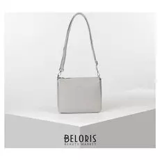 Сумка женская, 3 отдела на молнии, наружный карман, длинный ремень, цвет серый