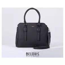 Сумка женская, 3 отдела на молнии, наружный карман, длинный ремень, цвет чёрный