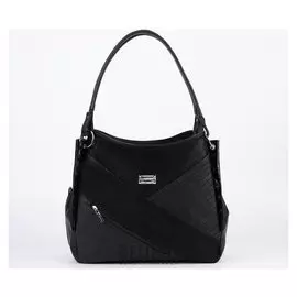 Сумка женская, 3 отдела на молниях, 2 наружных кармана, цвет чёрный