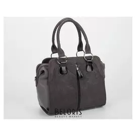 Сумка женская, 3 отдела на молниях, 3 наружных кармана, длинный ремень, цвет серый