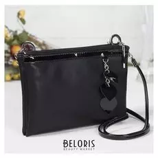 Сумка женская, 3 отдела на молниях, длинный ремень, цвет чёрный