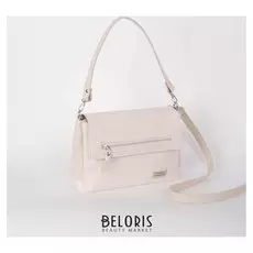 Сумка женская, 3 отдела на молниях, наружный карман, длинный ремень, цвет бежевый