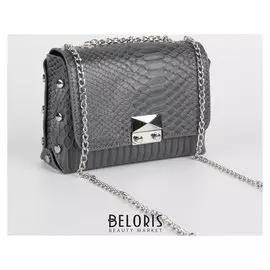 Сумка женская, отдел на клапане, длинная цепочка, цвет серый