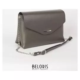 Сумка женская, отдел на клапане, наружный карман, цепь-ремень, цвет пепельный