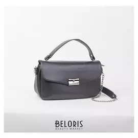 Сумка женская, отдел на клапане, наружный карман, длинный ремень, цвет чёрный