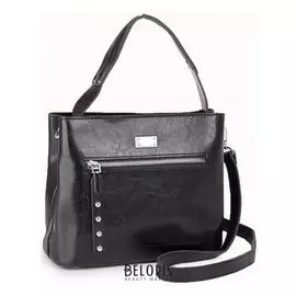 Сумка женская, отдел на молнии, 2 наружных кармана, длинный ремень, цвет чёрный