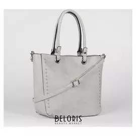 Сумка женская, отдел на молнии, 2 наружных кармана, длинный ремень, цвет серый