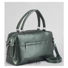 Сумка женская, отдел на молнии, 2 наружных кармана, длинный ремень, цвет зелёный